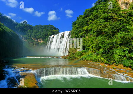 --FILE--View of the Huangguoshu Waterfall scenic spot in Anshun city, southwest China's Guizhou province, 25 July 2017. Stock Photo