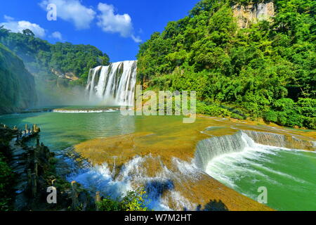 --FILE--View of the Huangguoshu Waterfall scenic spot in Anshun city, southwest China's Guizhou province, 25 July 2017. Stock Photo