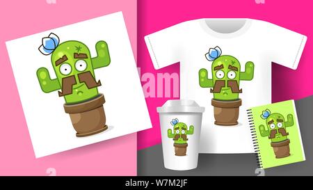 Cactus For Printing On T-shirts Mugs Printing Products Signage Vector Illustration Set Stock Vector