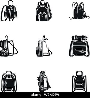 Hiking backpack icon set. Simple set of 9 hiking backpack vector icons for web design isolated on white background Stock Vector