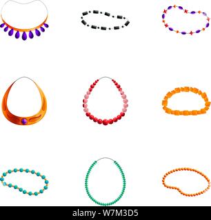 Colorful necklace icon set. Cartoon set of 9 colorful necklace vector icons for web design isolated on white background Stock Vector