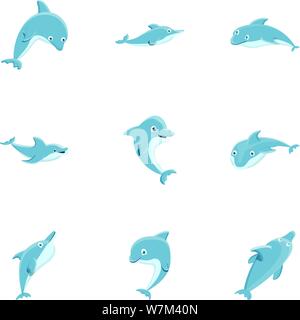 Dolphin mammal icon set. Cartoon set of 9 dolphin mammal vector icons for web design isolated on white background Stock Vector