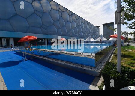 View of the 25 meters long and 15 meters wide infinity pool beside ...