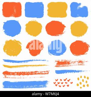 Paint brush strokes and grunge stains isolated on white background. Colorful vector design elements for paintbrush texture, frame, background, banner. Stock Vector