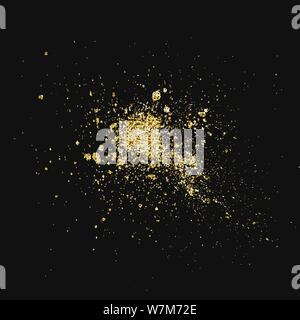 Glitter splash. Shiny paint stains isolated on black background. Vector. Stock Vector