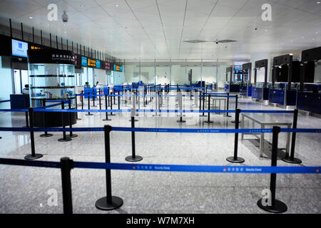 View of the Security Check at the newly-built T3 terminal of the Wuhan Tianhe International Airport to start operation in Wuhan city, central China's Stock Photo