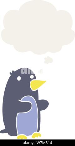 cartoon penguin with thought bubble in retro style Stock Vector