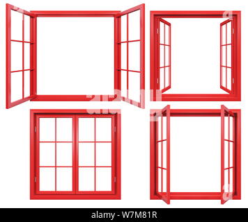 Collection of red window frames isolated on white Stock Photo