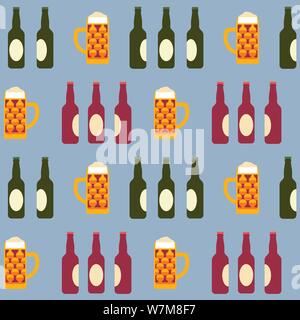 Beer Fest hand drawn flat color vector seamless pattern Stock Vector