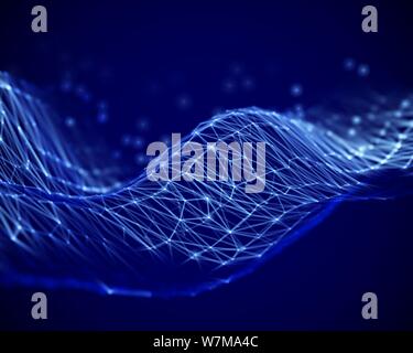 Big data abstract visualization: waves on surface of the sea of information. Stock Vector