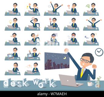 A set of businessman on desk work.There are various actions such as feelings and fatigue.It's vector art so it's easy to edit. Stock Vector