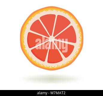 Citrus fruit.Vitamin C.Vector illustration of bright fresh ripe juicy grapefruit slice with a shadow isolated on a white background. Template for Stock Vector