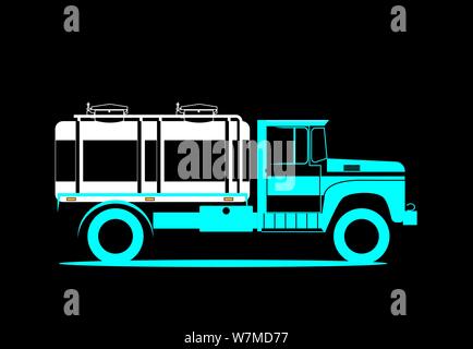 Schematic image tank truck. Retro car for the delivery of milk. Vector illustration Stock Vector