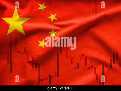 Chinese economic concept with the national flag overlaid on a business chart conceptual of the trade war between China and America on imports and expo Stock Photo