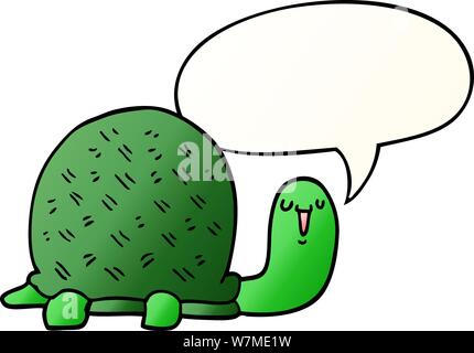 cute cartoon turtle with speech bubble in smooth gradient style Stock Vector