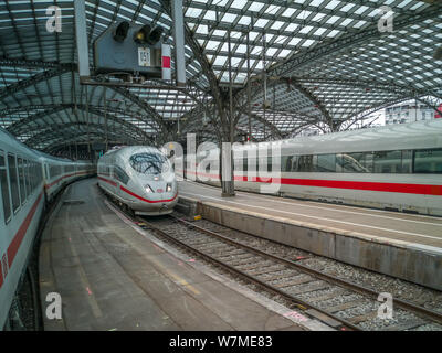 Cologne, Germany - May 24, 2019: high speed trains in the main station Stock Photo