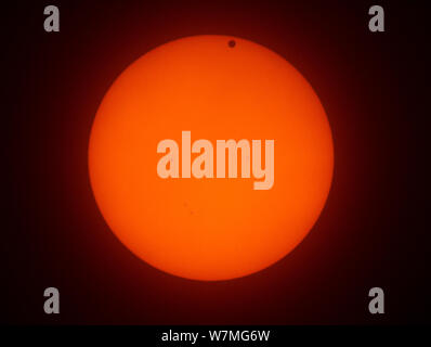 The transit of Venus across the face of the sun, with visible sunspots, as seen from Aurora, Colorado, USA, 16.33 local time, 5 June 2012. Stock Photo