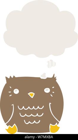 cartoon owl with thought bubble in retro style Stock Vector