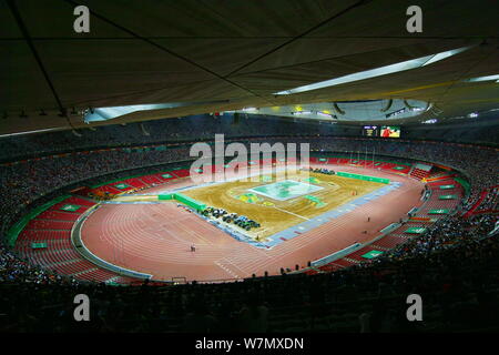 Inside view of the Beijing National Stadium, also known as the Bird's Nest, during the Monster Jam 2017 in Beijing in Beijing, China, 29 July 2017. Stock Photo