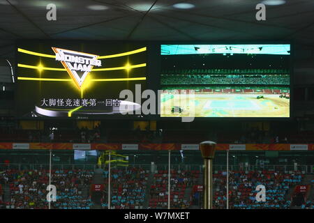 Inside view of the Beijing National Stadium, also known as the Bird's Nest, during the Monster Jam 2017 in Beijing in Beijing, China, 29 July 2017. Stock Photo