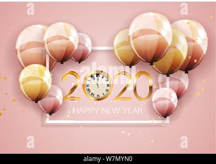 Happy 2020 New Year Background with Balloons. Vector Illustration EPS10 Stock Vector