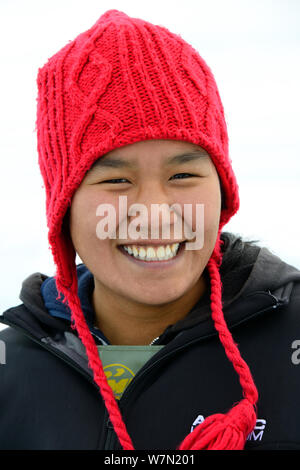 Portrait of a young inuit woman, Grise Fiord, Ellesmere Island, Nunavut, Canada, June 2012. Model released. Stock Photo