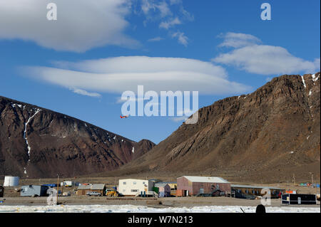 Plane taking off from Grise Fiord Inuit community, Ellesmere Island, Nunavut, Canada, June 2012. Stock Photo