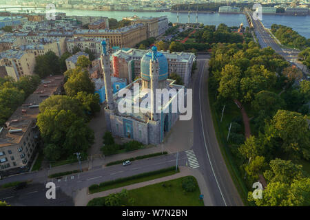 SAINT-PETERSBURG, RUSSIA - JULY 26, 2019: View of the cathedral mosque on a warm July morning (aerial photography) Stock Photo