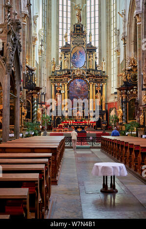Prague Czech Republic. The interiors of the Gothic Church of Our Lady before Tyn in Old Town Square Stock Photo