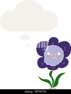 cartoon flower with thought bubble in retro style Stock Vector