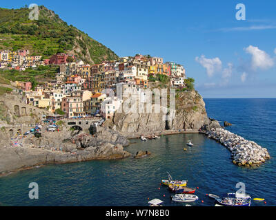 MANAROLA, ITALY - 8 AUGUST, 2019: Manarola village in the Cinque Terre, Five lands, in summer, image showing genuine natural colours. Stock Photo