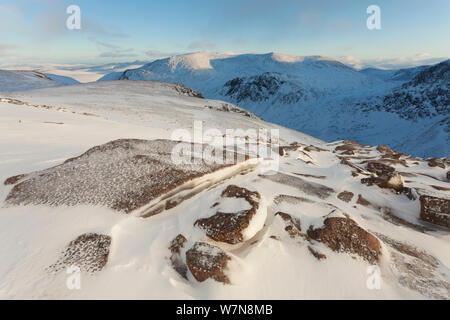 Cairngorm Mountains in winter, view to Beinn Mheadhoin, Cairngorms National Park, Scotland, December 2011. Stock Photo