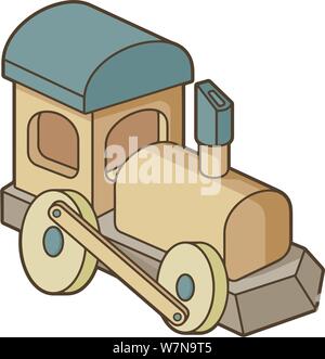 Wooden toy train icon in vintage color palette. Stock Vector