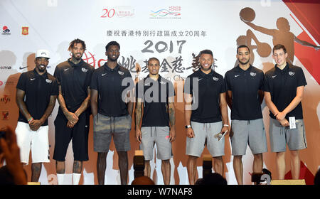 (From left)American basketball players Justin Anderson, Willie Cauley-Stein, Bobby Portis, Gary Payton II, Justin Anderson, and Canadian-American bask Stock Photo