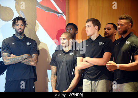 (From left)American basketball players Willie Cauley-Stein, Kyle Wiltjer, Justin Anderson, and Canadian-American basketball player Trey Lyles, second Stock Photo