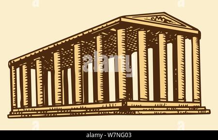 Historical building with columns. Seven Wonders of the Ancient World. Temple of Artemis at Ephesus. The great construction of the Greeks. Hand drawn Stock Vector