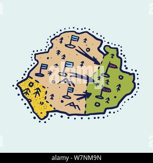 Vintage Map of the country. Geography in cartoon style. Abstract Continent or Mainland. Hand drawn engraved sketch. Stock Vector
