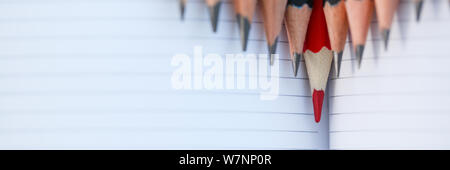 Red pencil standing out from crowd of plenty Stock Photo