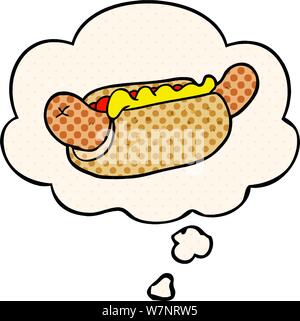 cartoon hot dog with thought bubble in comic book style Stock Vector