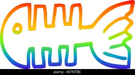 rainbow gradient line drawing of a cartoon fish bones Stock Vector