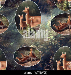 cute deer repeat pattern design repeat and seamless Stock Photo