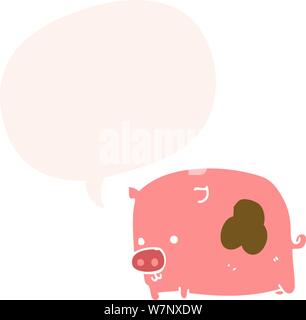 cartoon pig with speech bubble in retro style Stock Vector
