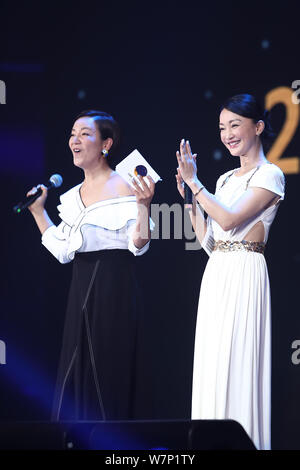 Chinese actress Zhou Xun, right, attends the '2017 ONE NIGHT' charity concert in Beijing, China, 16 July 2017. Stock Photo