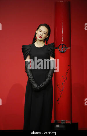 Taiwanese model and actress Shu Qi attends a press conference for new products of Giorgio Armani in Hong Kong, China, 13 July 2017. Stock Photo