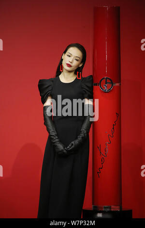 Taiwanese model and actress Shu Qi attends a press conference for new products of Giorgio Armani in Hong Kong, China, 13 July 2017. Stock Photo
