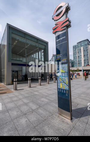 New entrance to Paddington London Underground and Paddington Mainline stations on the Regents Canal towpath Stock Photo