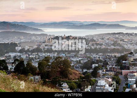 Looking down over San Francisco at dawn, California, USA, June 2011 Stock Photo