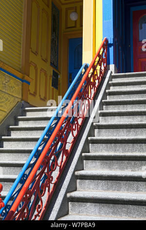 Colourfully painted Victorian house steps in the Haight-Ashbury district of San Francisco, California, USA 2011 Stock Photo