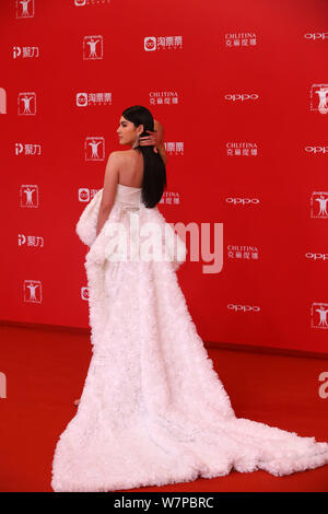 Thai actress Mai Davika arrives on the red carpet for the opening ceremony of the 20th Shanghai International Film Festival in Shanghai, China, 17 Jun Stock Photo