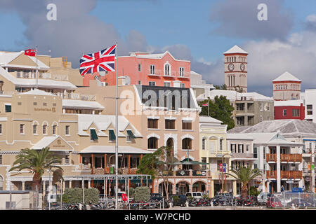 View along Front street and central Hamilton, Bermuda, 2007 Stock Photo